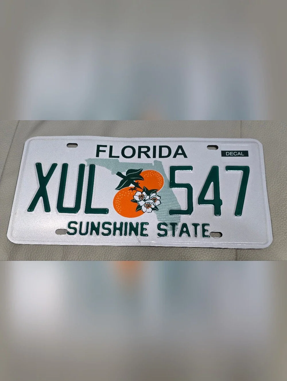 FLORIDA PERMANENT LICENSE PLATE XUL 🍊 547,  Craft Condition SUNSHINE~STATE Sign